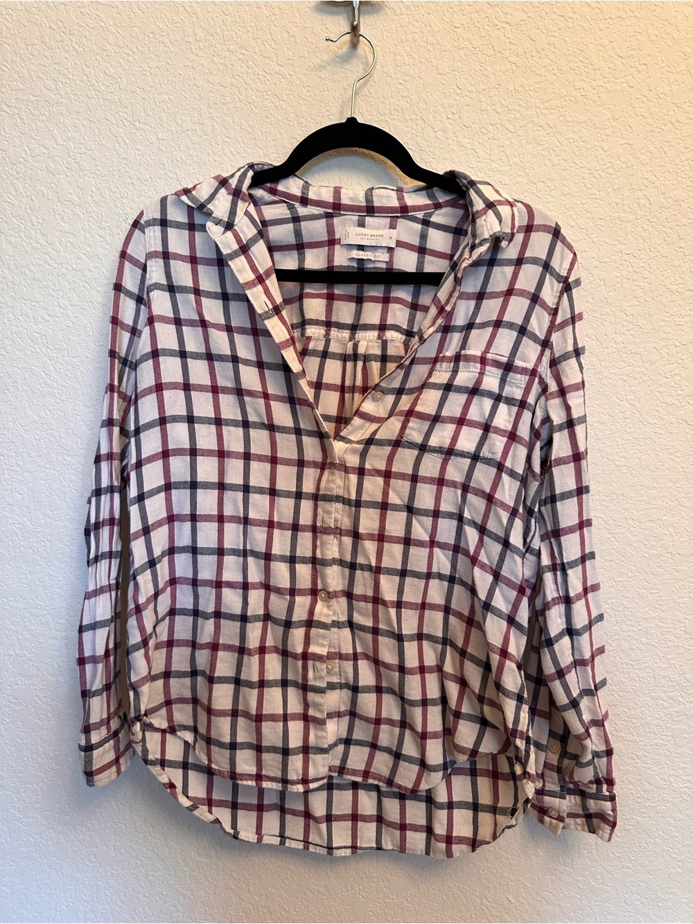 Lucky Brand Plaid Button-Down Shirt in White, Burgundy, Navy
